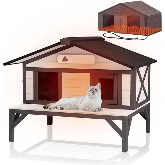 MEDEHOO Heated Outdoor Cat House Weatherproof Large Cat Shelter with 100% Insulated Liner for Multiple Cats, Cat Houses for Indoor Cats（Black）