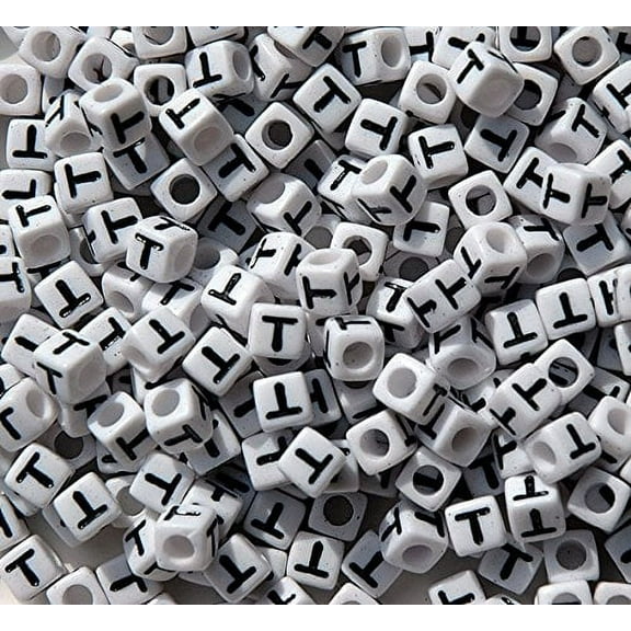 Jolly Store Crafts Letter "T" 7mm Cube Shape Alphabet Beads