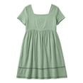 thumbnail image 5 of VBVC Women's Square Neck Cotton Midi Dress, Ladies' Empire Waist Eyelet Lace A Line Dress, Short Sleeve Beach Vacation Dress For Women,Green,S-3XL, 5 of 8