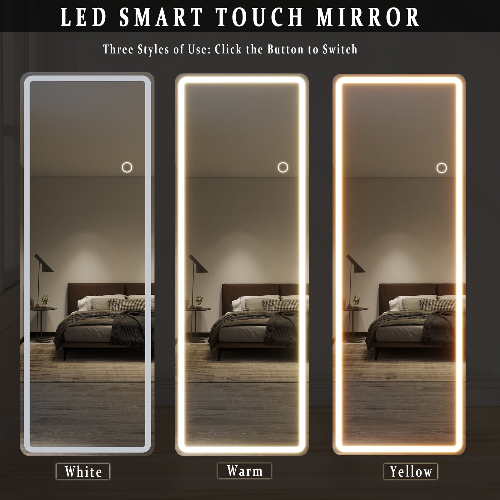 BEAUTYPEAK 64" x 21" LED Rectangular Full Length Mirror Standing Floor Mirror with Safe Corners,White