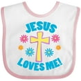 thumbnail image 3 of Inktastic Easter Jesus Loves Me with Cross and Flowers Boys or Girls Baby Bib, 3 of 4
