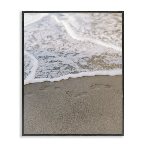 Stupell Industries Ocean's Edge Footprints Coastal Photography Black Framed Art Print Wall Art, 11 x 14