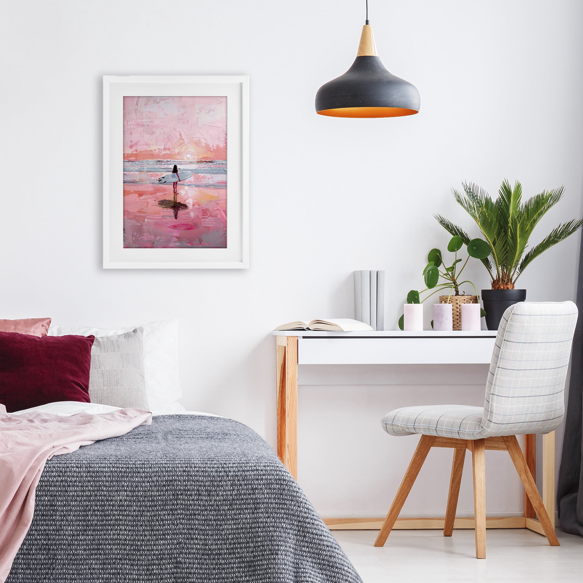 Stupell Industries Surfer at Pink Sunset White Framed Print Under Glass, design by Creative Studio