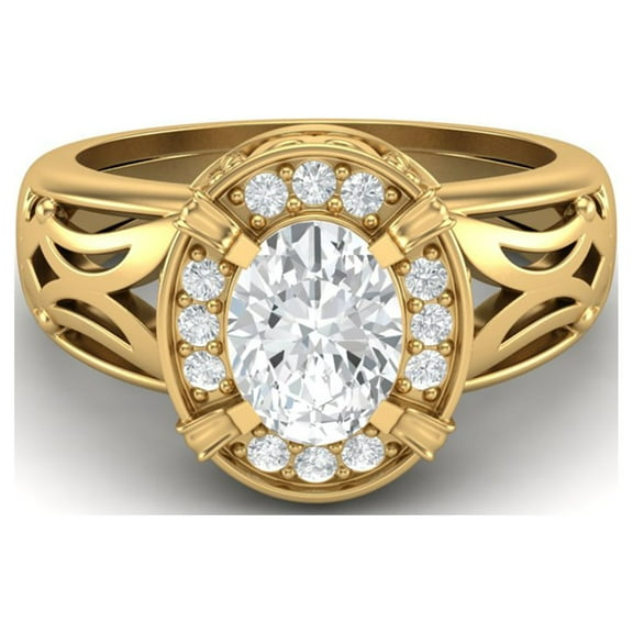Mooneye 1.75 Ctw Oval Moissanite Diamond 925 Sterling Silver Gold Vermeil Filigree Women Gifts Ring