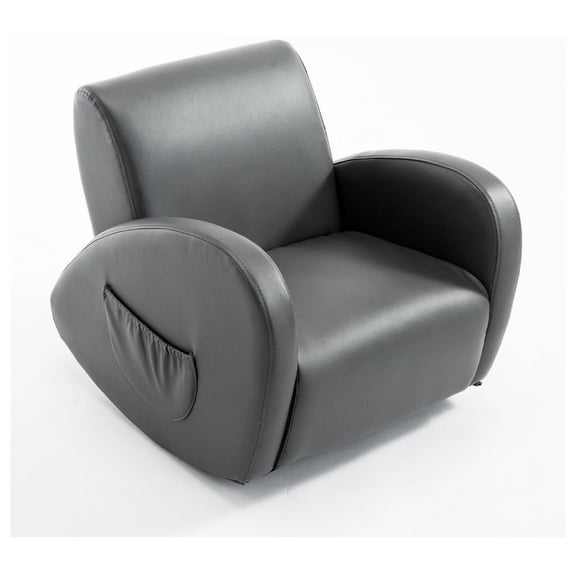 Exlonjet Kids Sofa Rocking Chair with Side Pocket, PU Leather Toddler Armchair for Children Grey