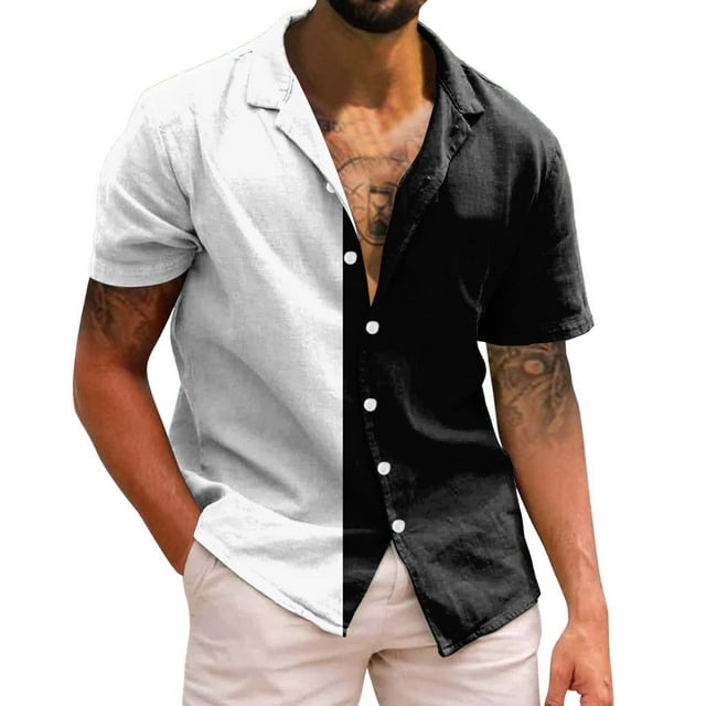 Camisas De Vestir Para Hombre Manga Corta Hombres Casual Manga corta Primavera Verano Turndown Neck 3D Impreso Camisas Moda Top Blusa Camisas (Black, XXL)