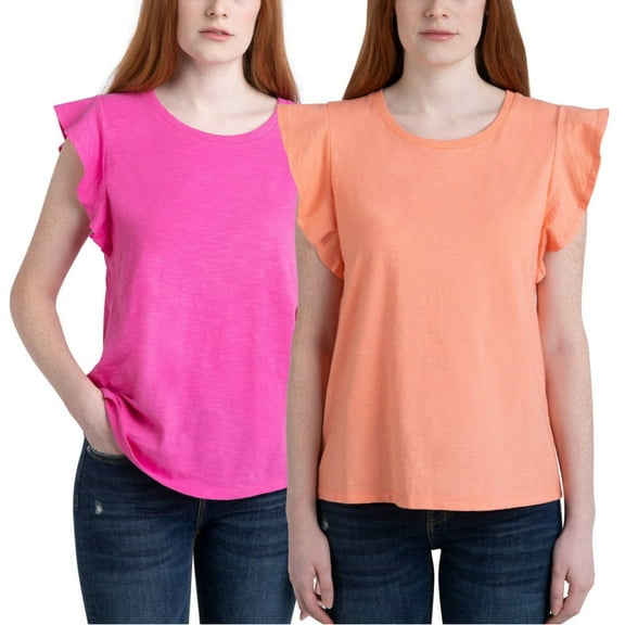 Ecothreads Women's 2-pack Flutter Sleeve Soft Organic Cotton Tee Top-Pink / S