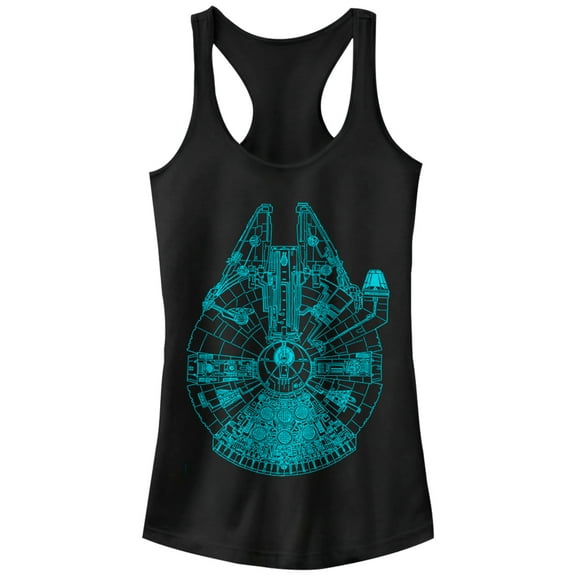 Junior's Star Wars Millennium Falcon Outline Racerback Tank Top Black Large
