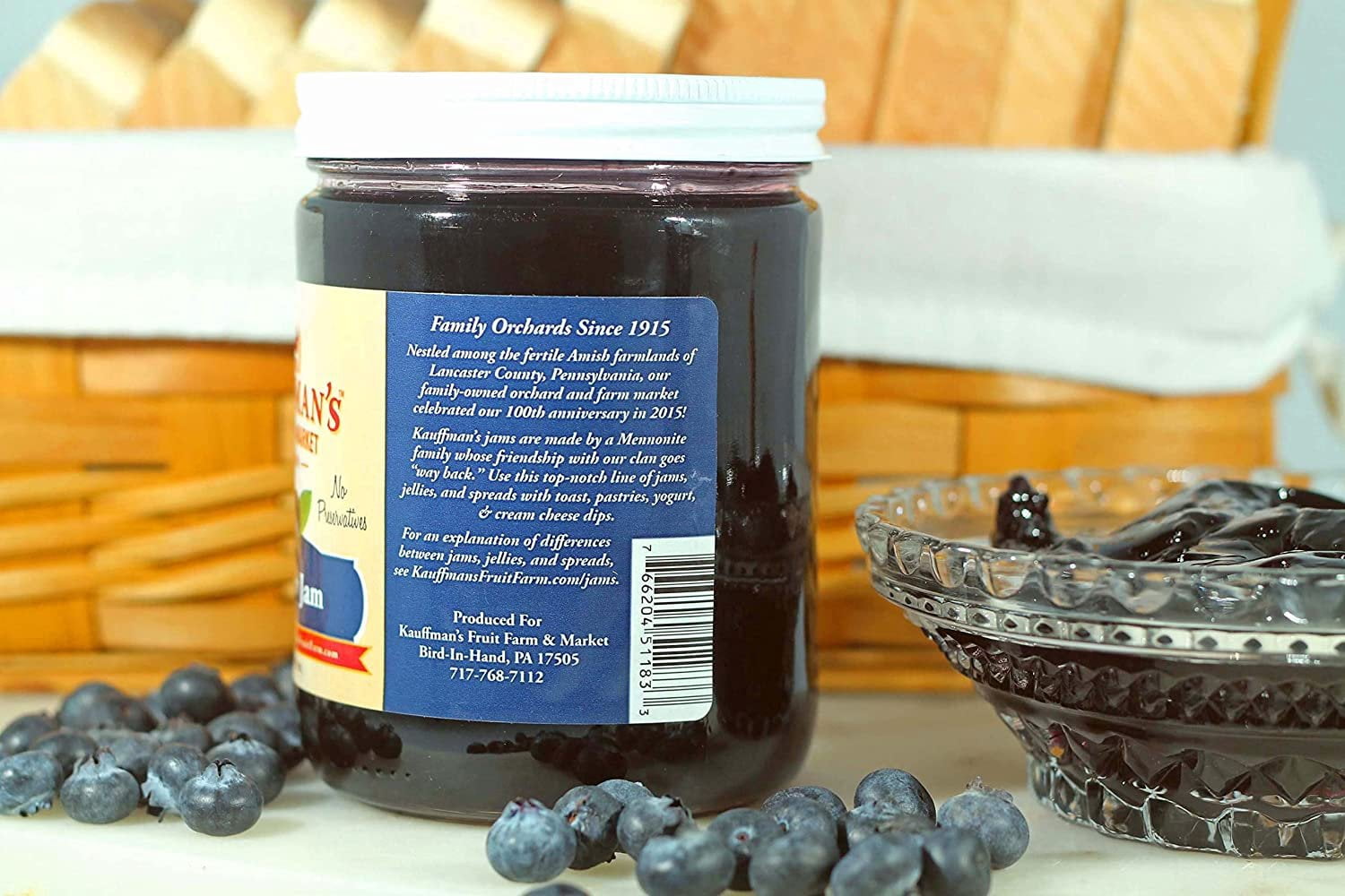 Kauffman Orchards Blueberry Jam, All Natural, No Preservatives, 18 Ounce Jar