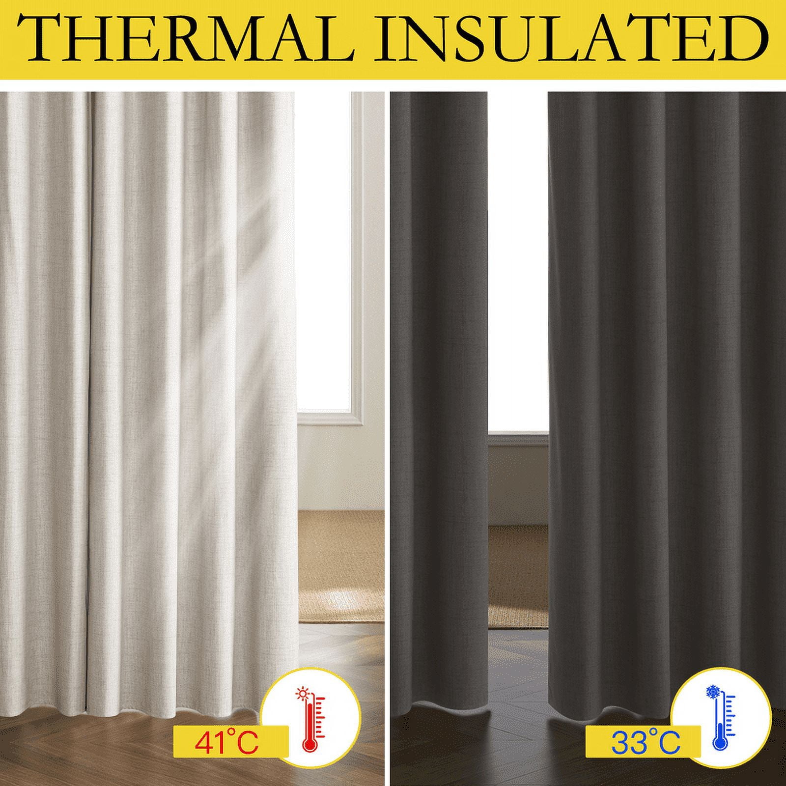 NICETOWN Full Blackout Linen Curtains, Room Darkening Grommet Noise Reducing Drapes for Bedroom Living Room, 52"x 84", Brich, 2 Panels