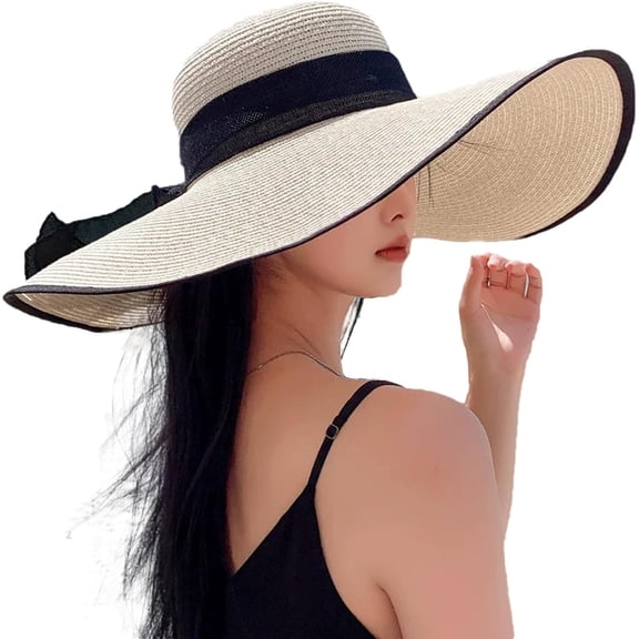 Kukuzhu Womens Wide Brim Straw Hat,Women Beach Sun Hats for Women UPF 80 UV Protection,Summer Womens Travel Foldable Sun Hat