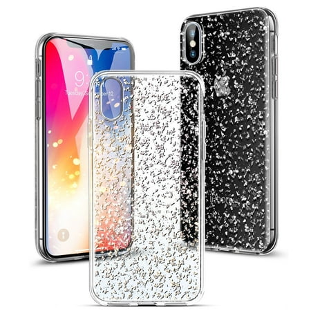 iPhone X Case, ESR [Clear Case] with [3D Silver Sparkle Glitter] on Hard PC Back + Soft TPU Edge with Bling Shining Design for Girls Women for Apple iPhone X /iPhone 10 (2017