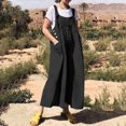 thumbnail image 2 of Gibobby Mono Corto Informal Pantalones de pierna ancha sueltos casuales de color sólido para mujer Mono de tirantes de tamaño(Negro， M), 2 of 4