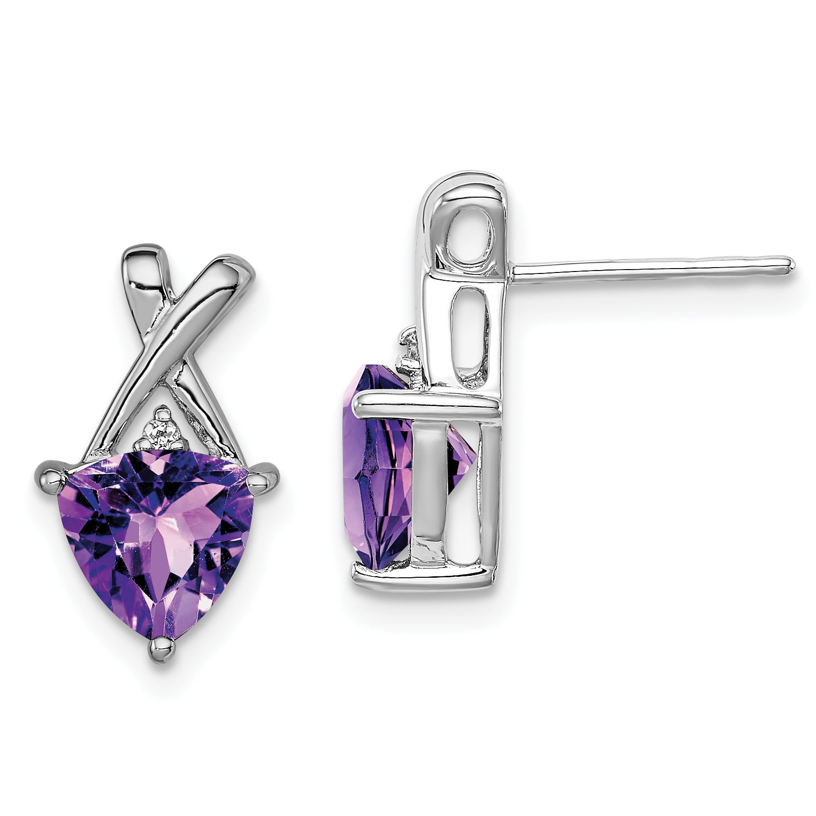 Solid .925 Sterling Silver Rhodium Plated Amethyst White Topaz Post Earrings 15x8mm 