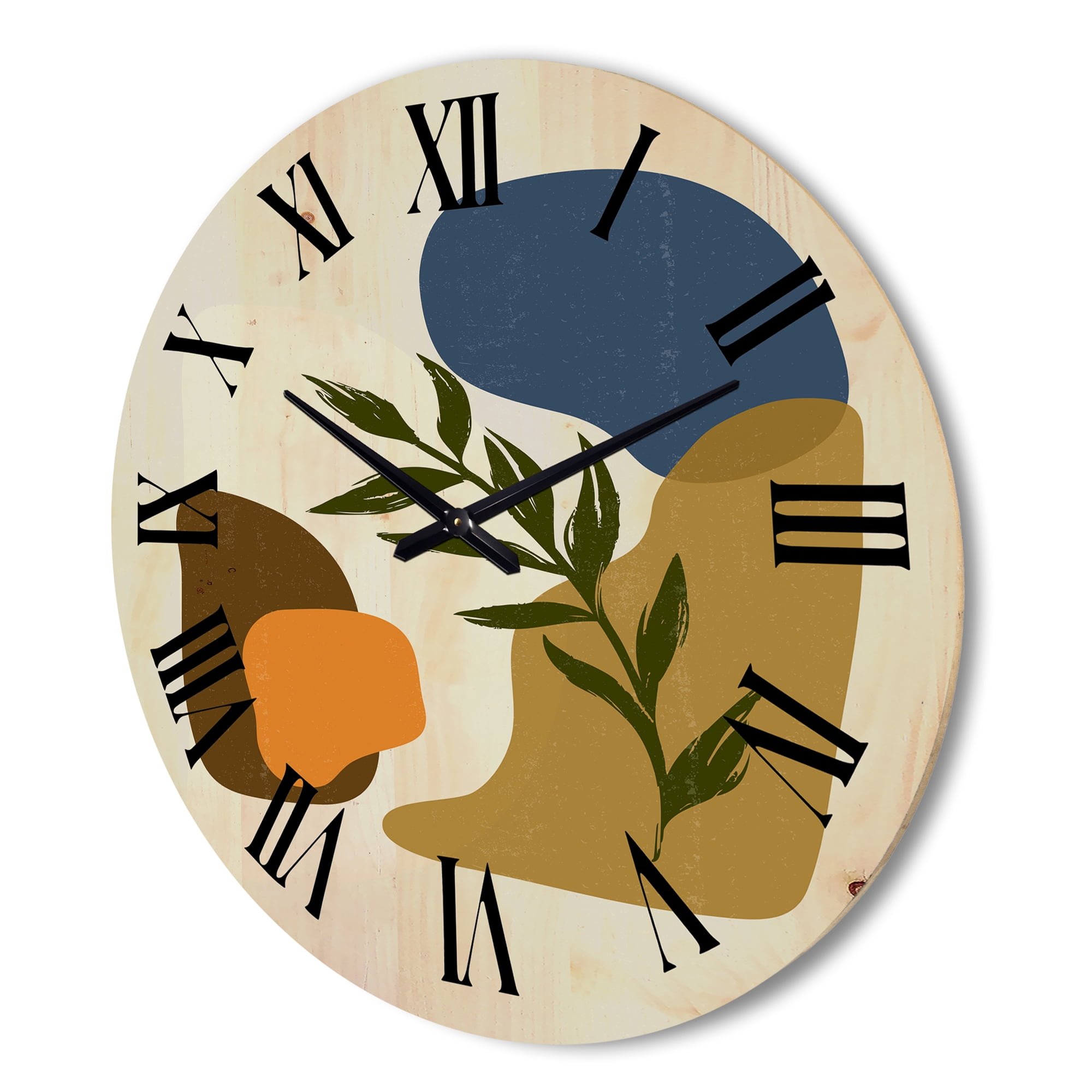 Designart 'Green Leaf With Botanical Minimalist Shapes' Modern Wood Wall Clock