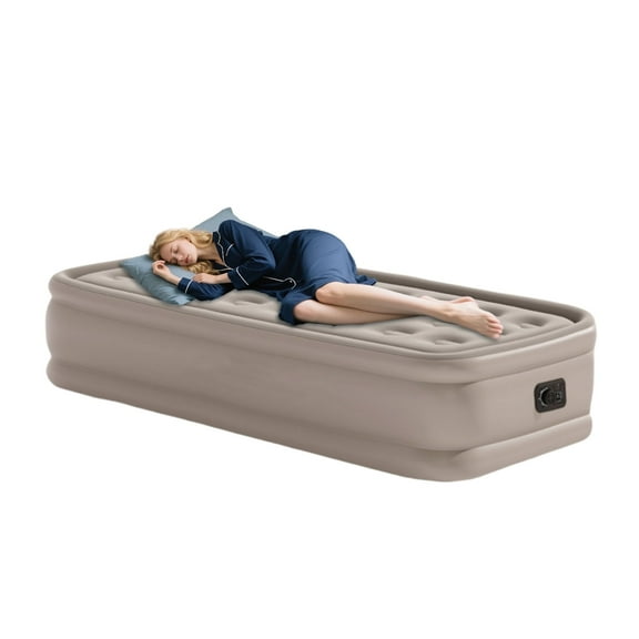 Twin Air Mattress with Built in Pump,Inflatable High Portable,Blow Up Air Bed for Home,Travel and Guest(Khaki)