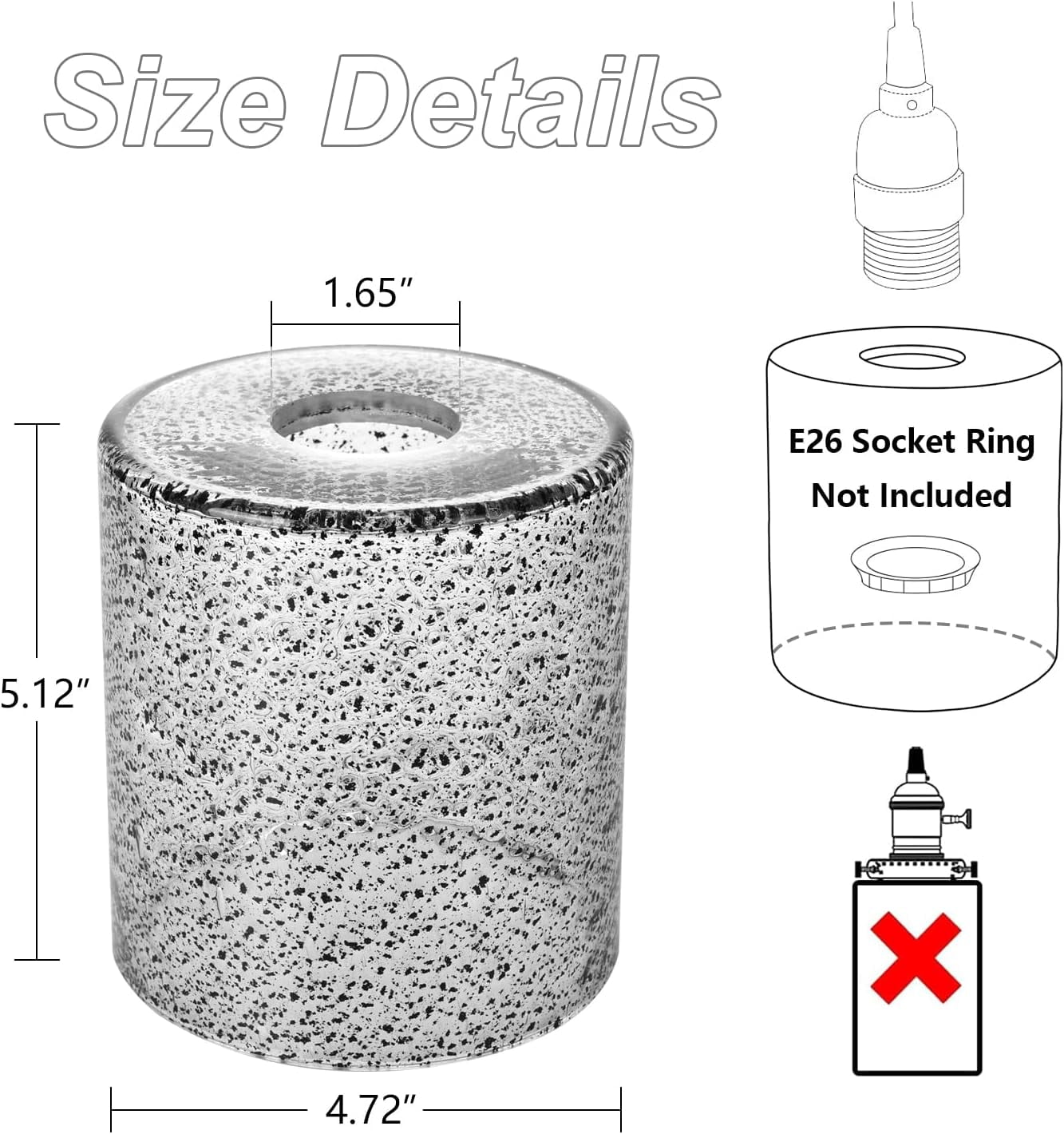 1 Pack Black Seeded Glass Lampshade, Cylinder Black Seeded Glass Lamp Shade with 1-5/8" Fitter, 4.72" Lampshade Replacement for Table Lamps, Wall Sconces