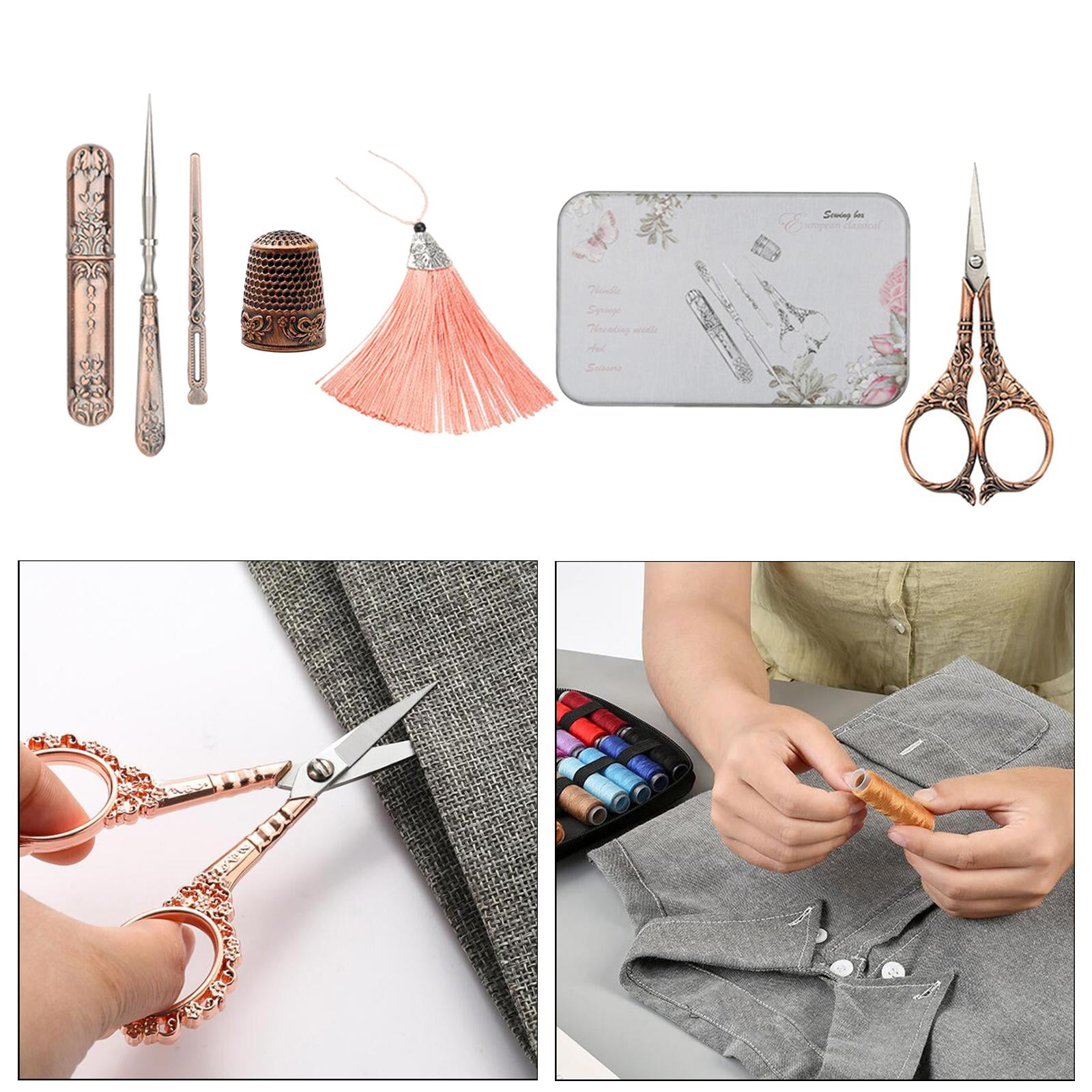 HOMYL 5Pcs/set Exquisite Vintage Scissors Set Scissors+Needle Storage Tube+Awl+Needle Lily