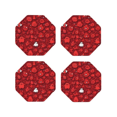 

Vsdgher Playful Red Cartoon Faces Leather Coasters for Drinks Durable Drink Coasters 4 Set for Tabletop Protection Luxurious Home Décor and Housewarming Gift-Octagon