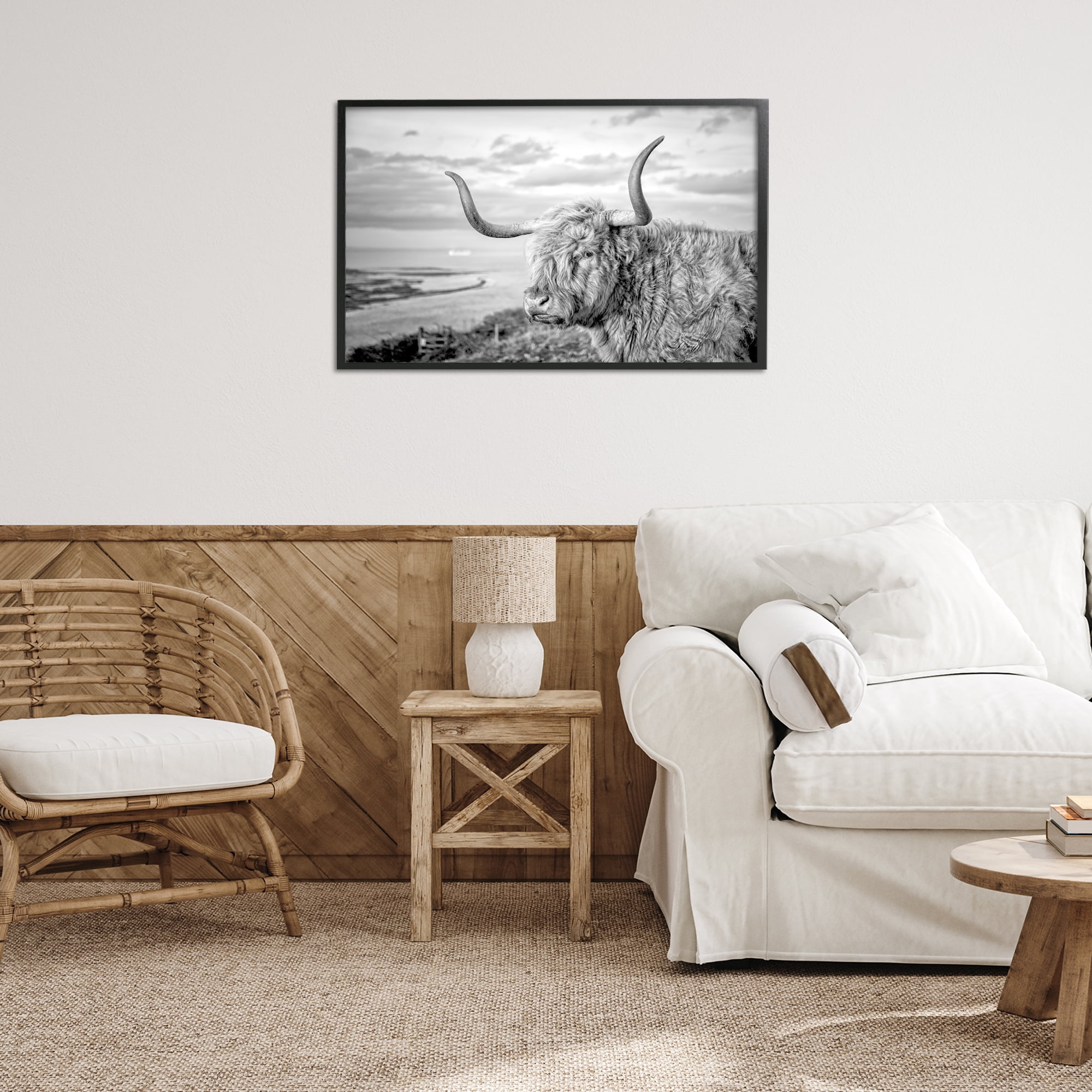 Stupell Industries Cattle with Ocean Breeze Animals & Insects Photography Black Framed Art Print Wall Art, 30 x 20