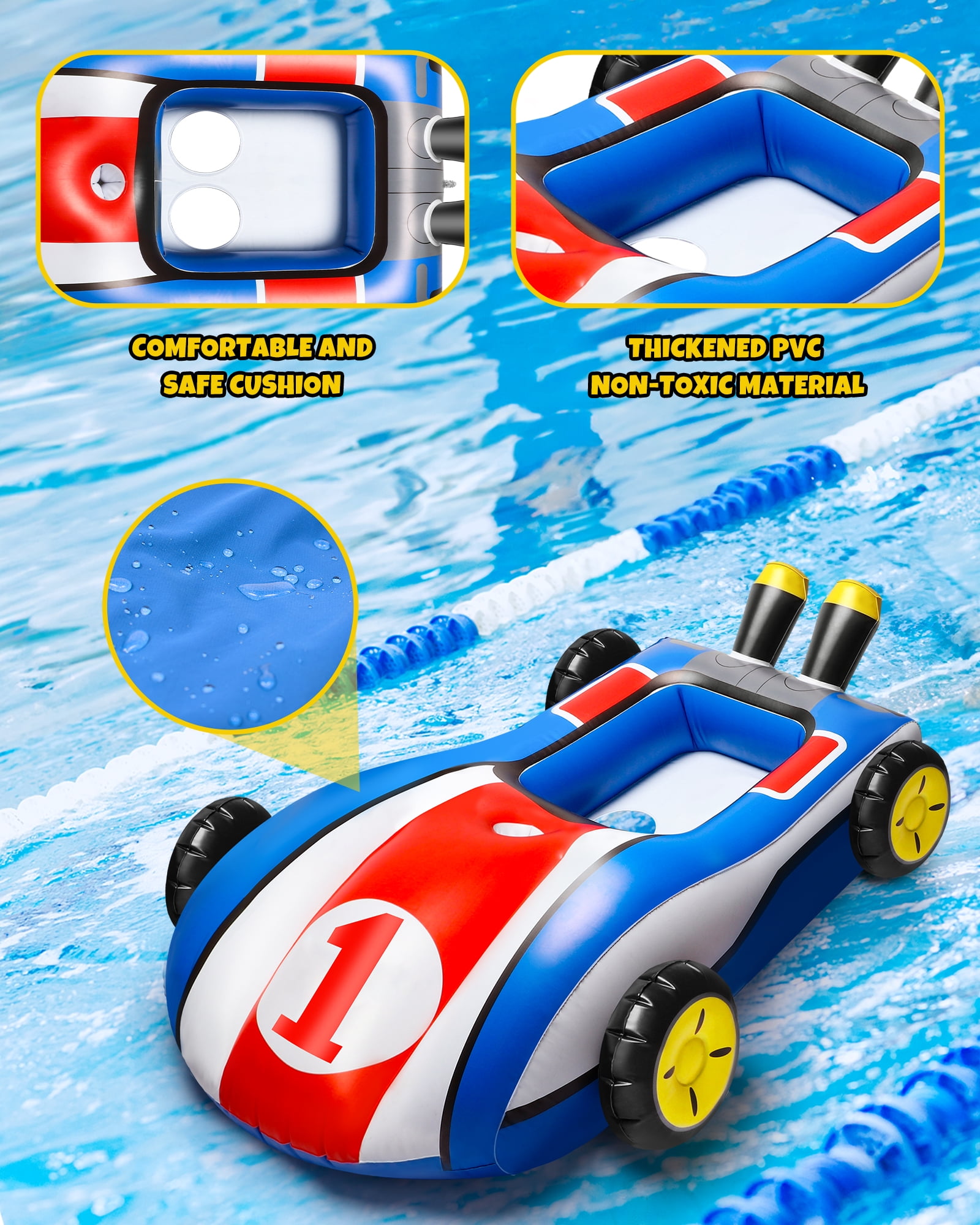 Hot Bee Inflatable Ride-on Pool Floats with Water Gun for Kids, Car Swimming Toys, Summer Outdoor Pool Game Toys for Ages 3-8, Toddler Pool Float Boys Girls 3 4 5 6+