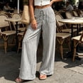 thumbnail image 5 of Ailaofu Women's Summer Striped Wide Leg Pants Drawstring Elastic Waist Casual Palazzo Trousers with Pockets Lightweight Loose Beach Pants for Vacation, 5 of 7