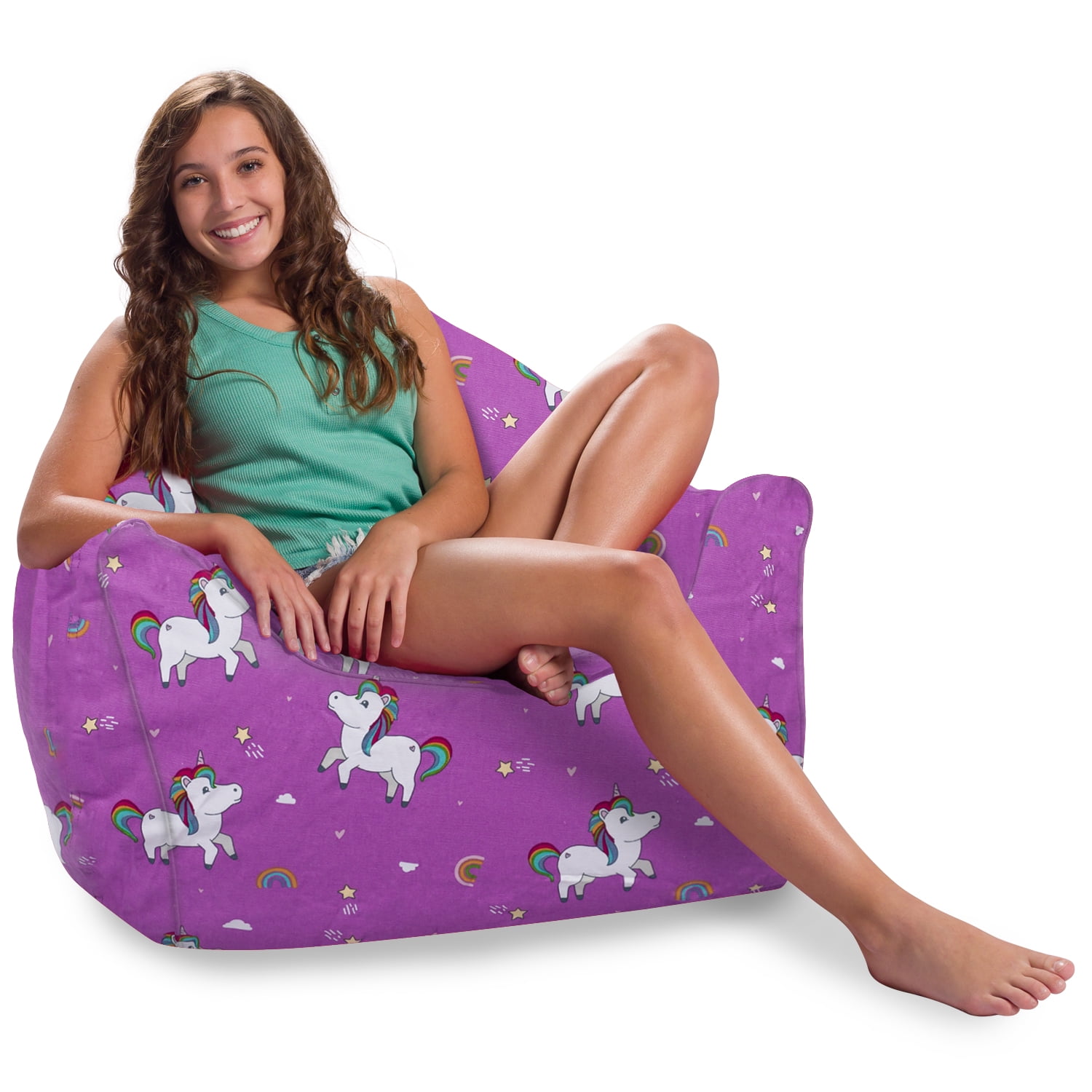 Posh Creations Malibu Bean Bag Chair Lounger, Kids, 2.8 ft, Canvas Rainbow Unicorns