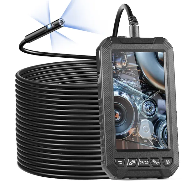 1080P Endoscope Camera with 5" Screen and 49.2FT Cable,Triple Lens Inspection Tool with 10 LED Lights for Automotive&Plumbing