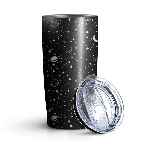 20oz Tumblers Black Star Planet Moon Pattern Stainless Steel Vacuum Insulated Double Wall Travel Tumbler Cups Mug with Lid and Straw,Cleaning Brush for Cold & Hot Drinks