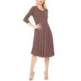 thumbnail image 2 of Women's Plus Size Round Neck 3/4 Sleeves Solid A-Line Midi Dress, 2 of 4
