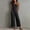 Black, variant on Women's Solid‑Color Spaghetti Strap Wide‑Leg Jumpsuit Front Tie V‑Neck Back Zipper Loose‑Fit One‑Piece Pants with Side Pockets Wine XL(XL)