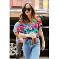 thumbnail image 3 of MOUSYA Women Hawaiian Shirt Soft Cool Summer Hawaii Tshirts Beach Tropic Print V Neck Button up Tops Floral Short Sleeve Tops, 3 of 7