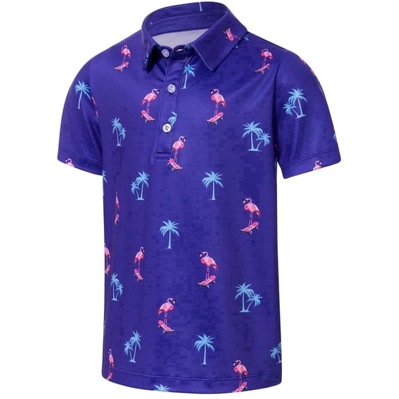 Boys Polo Shirt Hawaiian Golf Collared Performance Tops Kids Short Sleeve 7-14 Years