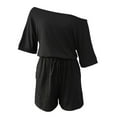 thumbnail image 4 of Edvintorg Black Jumpsuit Women Women's Summer Solid Color One Shoulder Loose Fitting Casual One-Piece Shorts Jumpsuits, 4 of 7