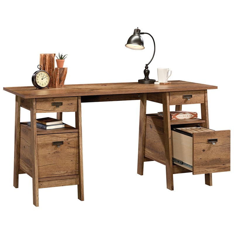 Sauder Trestle Executive Desk Vintage Oak Finish Walmart Com