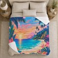thumbnail image 5 of Tropical Sunset Ocean View Hibiscus Flowers, Peaceful Coastal Landscape Scene, Warm Flannel Blanket for Beach House and Living Room, Beach Lovers Valentine's Day Gift, Coastal Home Decor, 5 of 9