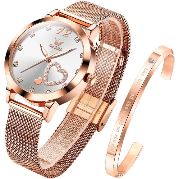 OLEVS Rose Gold Watches for Women Fashion Dress Elegant Luxury Womens Watches Japanese Analog Quartz Diamond Waterproof Luminous Ladies Watches Bracelet Gifts Set Reloj para Mujer