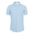 thumbnail image 2 of XIAOCHA Gingham Plaid Button Shirt for Men Turn Down Collar Short Sleeve Daily Commute Casual Blouse, 2 of 3
