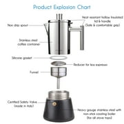 Easyworkz Diego 6 Cup Stovetop Espresso Maker Stainless Steel Italian Coffee Maker Induction Moka Pot Black, 10 oz