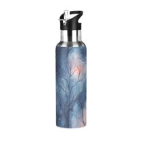 Yayeee 33oz Double Wall Stainless Steel Water Bottle with Flip Straw, Trees in The Night