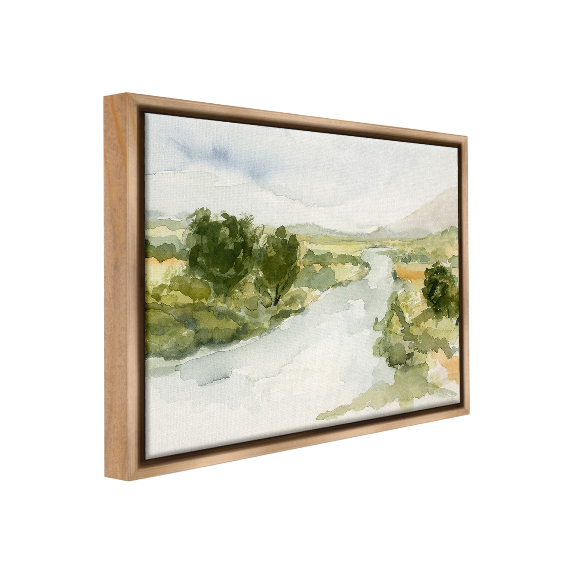 Stupell Industries Natural Flowing Stream Landscape Painting Brown Floater Framed Canvas Art Print Wall Art, 31 x 25