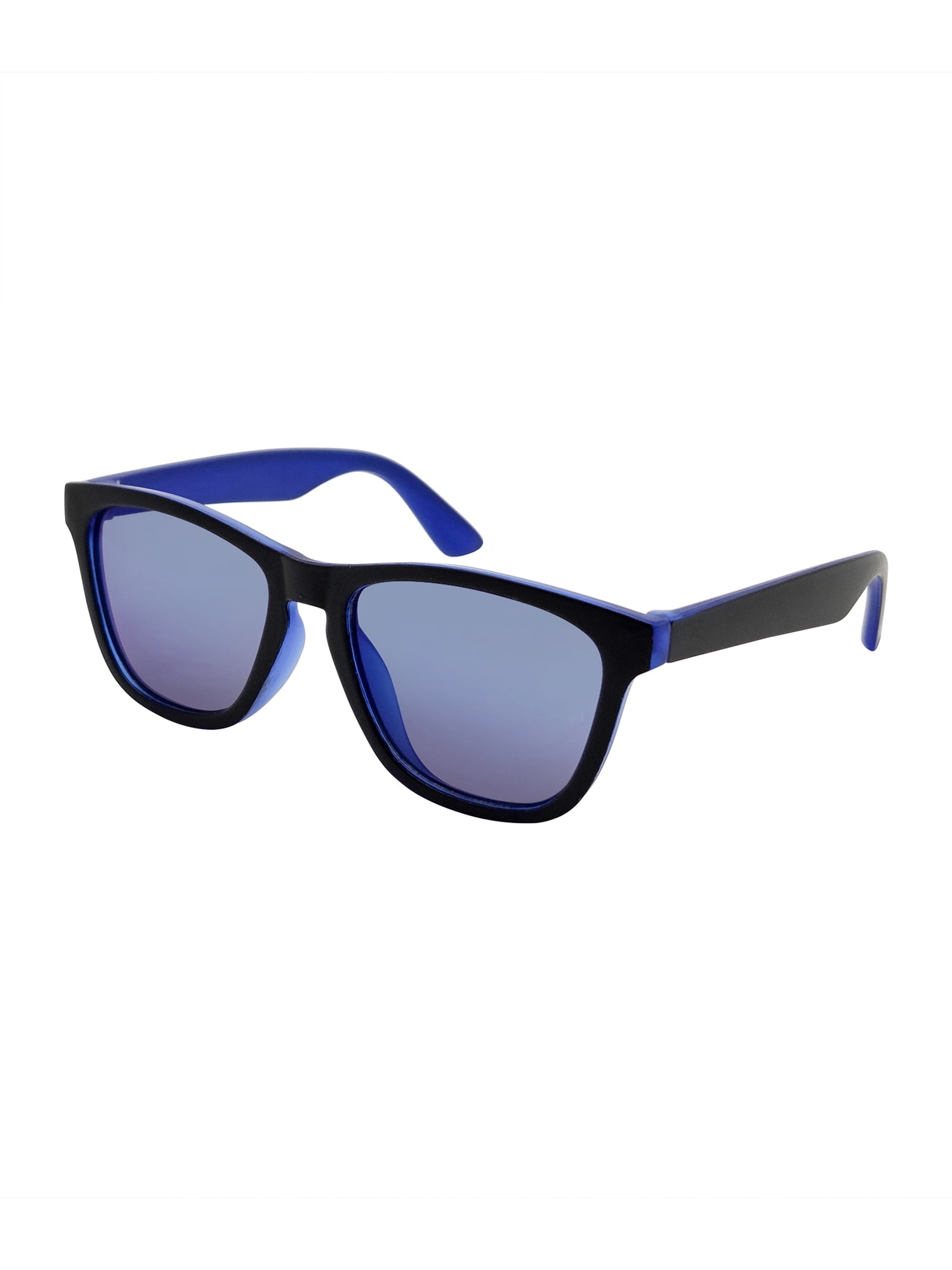 Kids Plastic Wayfarer Black and Blue Frame Blue Mirror Lens Sunglasses