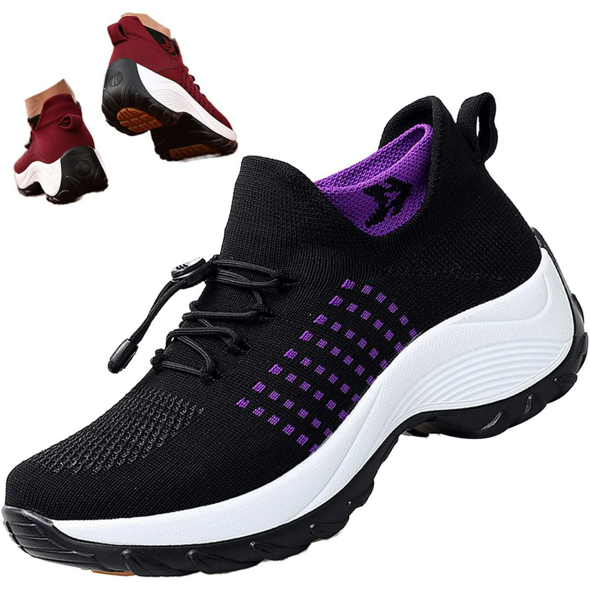 Women Orthopedic Stretch Cushion Shoes Comfy Cloud Pro Breathe Mesh Sock Fashion Sneakers Antiskid Wedge Running Footwear 45 Purple Walmart