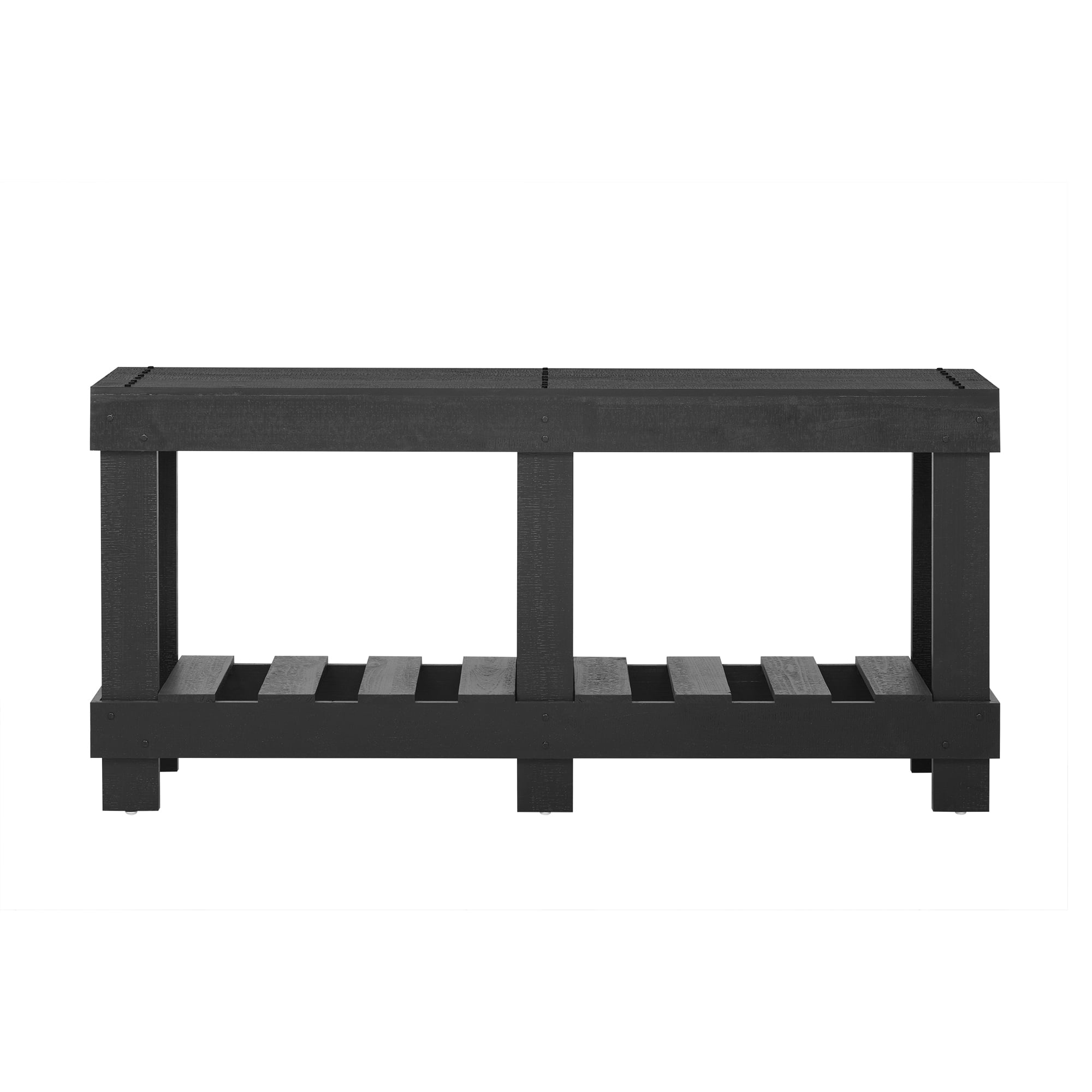 Euroco 63" Long Console Table, Wood Entryway Table with Plank Under-Shelf and 6 Reinforced Legs, Sofa Table for Hallway Living Room,Black