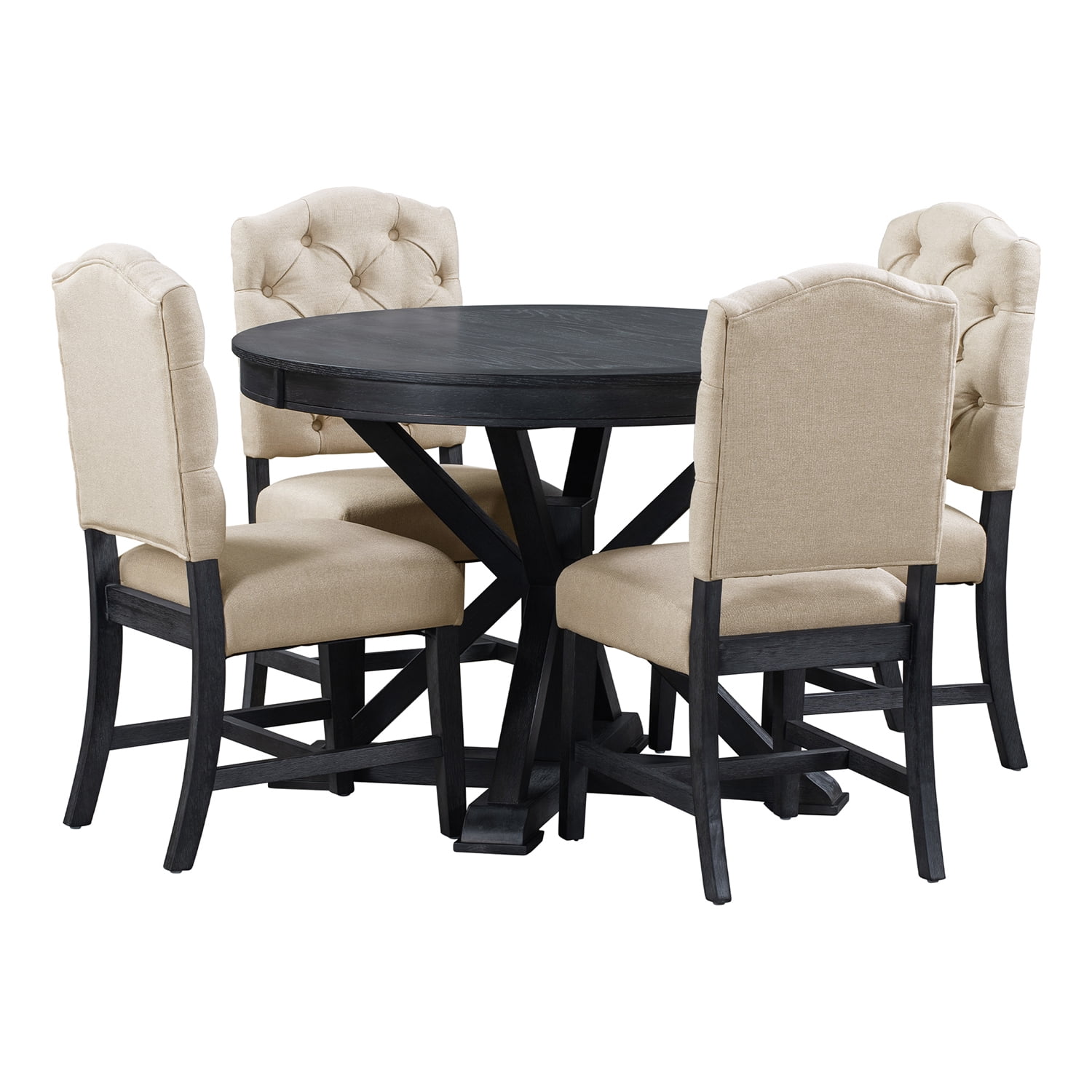 Kadyn Retro Style Dining Table Set, Solid Wood Kitchen Table Set with Extendable Table and 4 Upholstered Chairs, Farmhouse Dining Table Set for Kitchen, Espresso Kadyn Retro Style Dining Table Set, Solid Wood Kitchen Table Set with Extendable Table and 4 Upholstered Chairs, Farmhouse Dining Table Set for Kitchen, Espresso