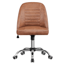 Alden Design Height-Adjustable Rolling Faux Leather Desk Chair with Chrome Plated Metal Base, Retro Brown