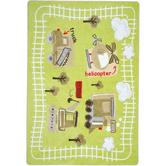 Joy Carpets Kid Essentials Big Machines 5'4" x 7'8" Area Rug in Color Multi
