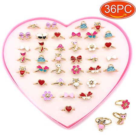 Elesa Miracle 36pcs children Kids Little girl Adjustable Jewelry Rings ...
