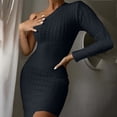 thumbnail image 2 of Moda mujer Color sólido Sexy un hombro mangas largas de punto nalgas cuerda torcida Midi vestido Fridja  nbo1373, 2 of 4