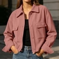 thumbnail image 6 of Womens Corduroy Jackets, Lapel Collar Long Sleeve Button up Outerwear with Pockets, Casual Street Style, Fall Winter Outdoor Wear | VerBelle,Pink S, 6 of 9